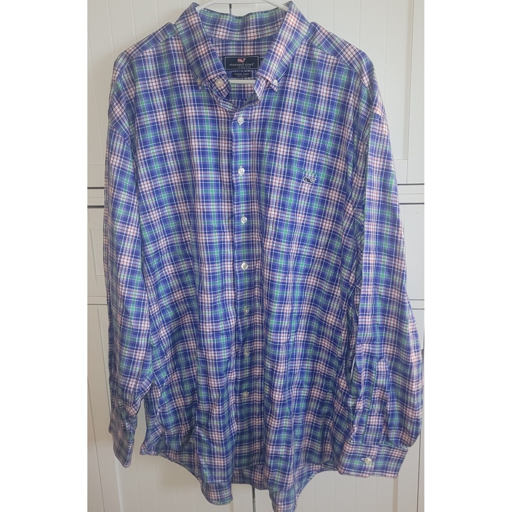 Vineyard Vines Tucker Shirt Mens XXL Blue Plaid Long‎ Sleeve Button Down